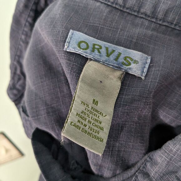 Orvis Women's Roll Tab Sleeve Button Pack Go Shirt Dress blue medium - Picture 5 of 5